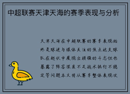 中超联赛天津天海的赛季表现与分析